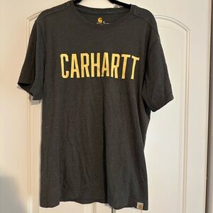 Carhartt Men's Dark Gray Tee with Yellow Logo